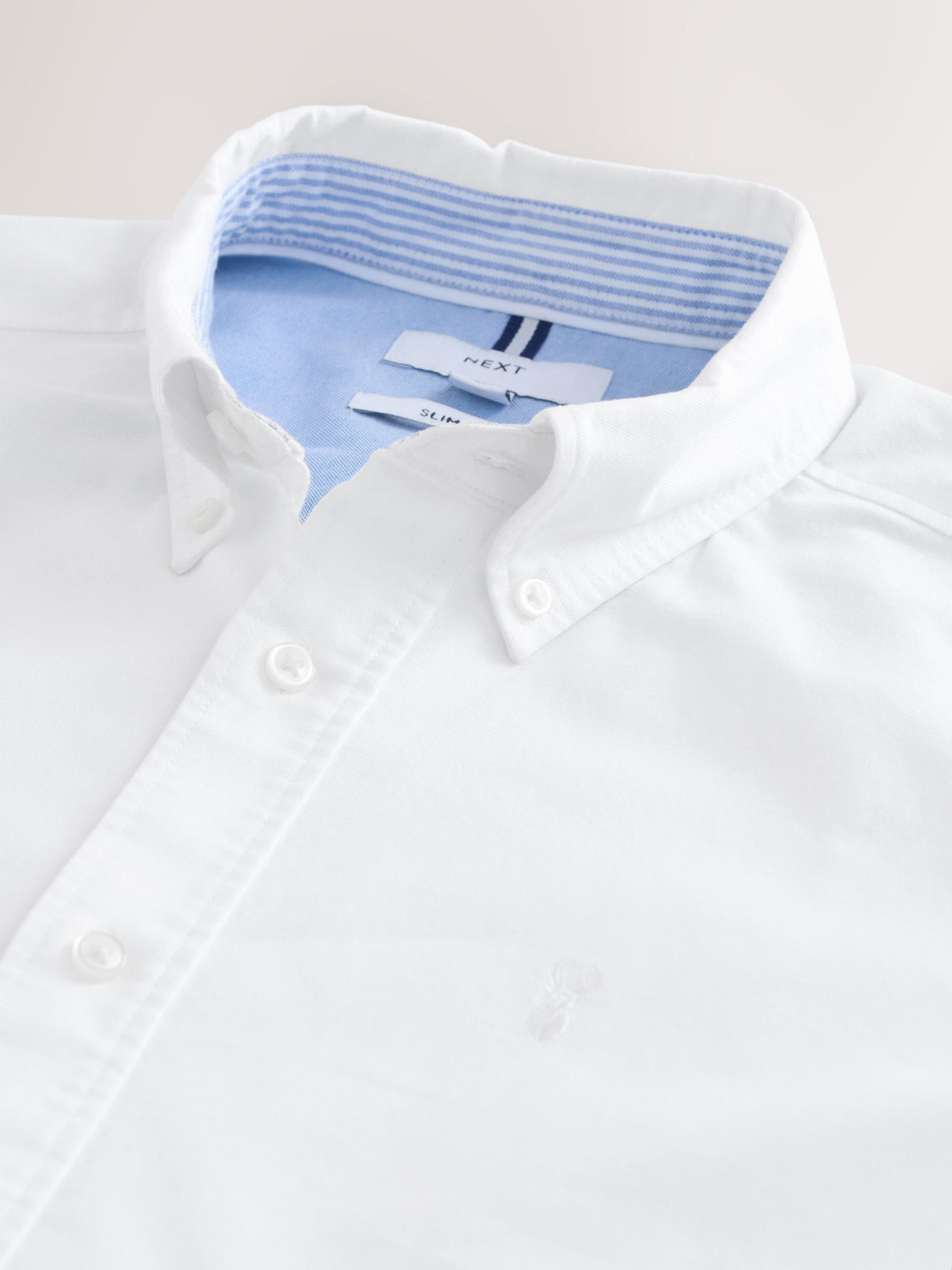 Wit - Slim Fit - Oxford-overhemd met korte mouwen