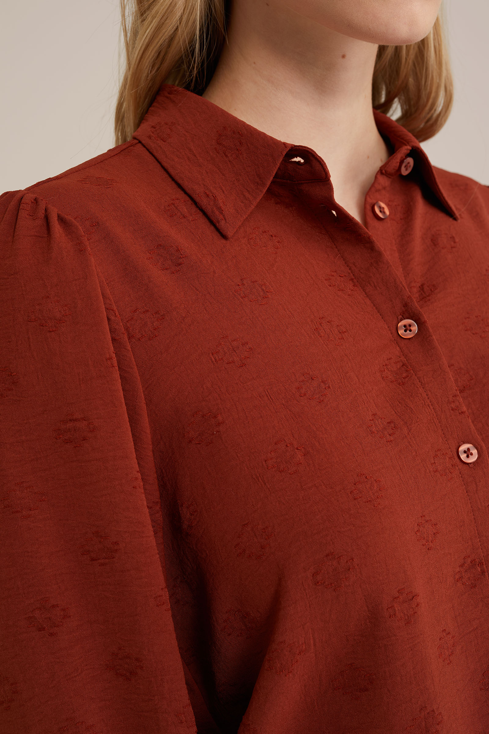 blouse met structuur WE Fashion Kaneelbruin