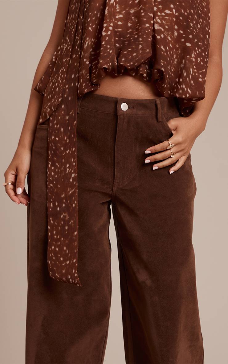 Marron Pantalon Tonneau En Suède Petite Taille