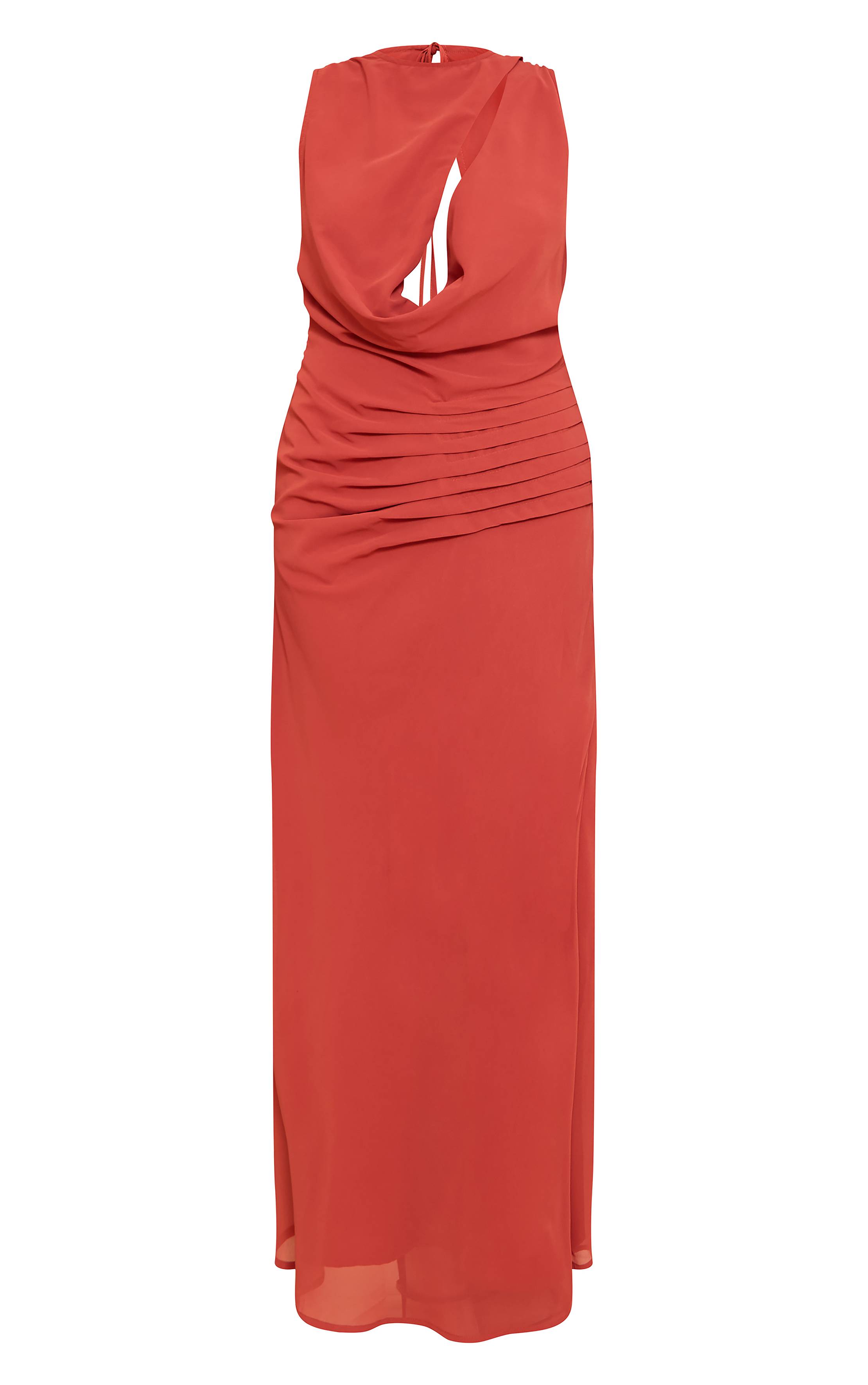 Orange Brûlé Robe Longue En Mousseline Avec Détail Froncé Et Découpe Au Décolleté
