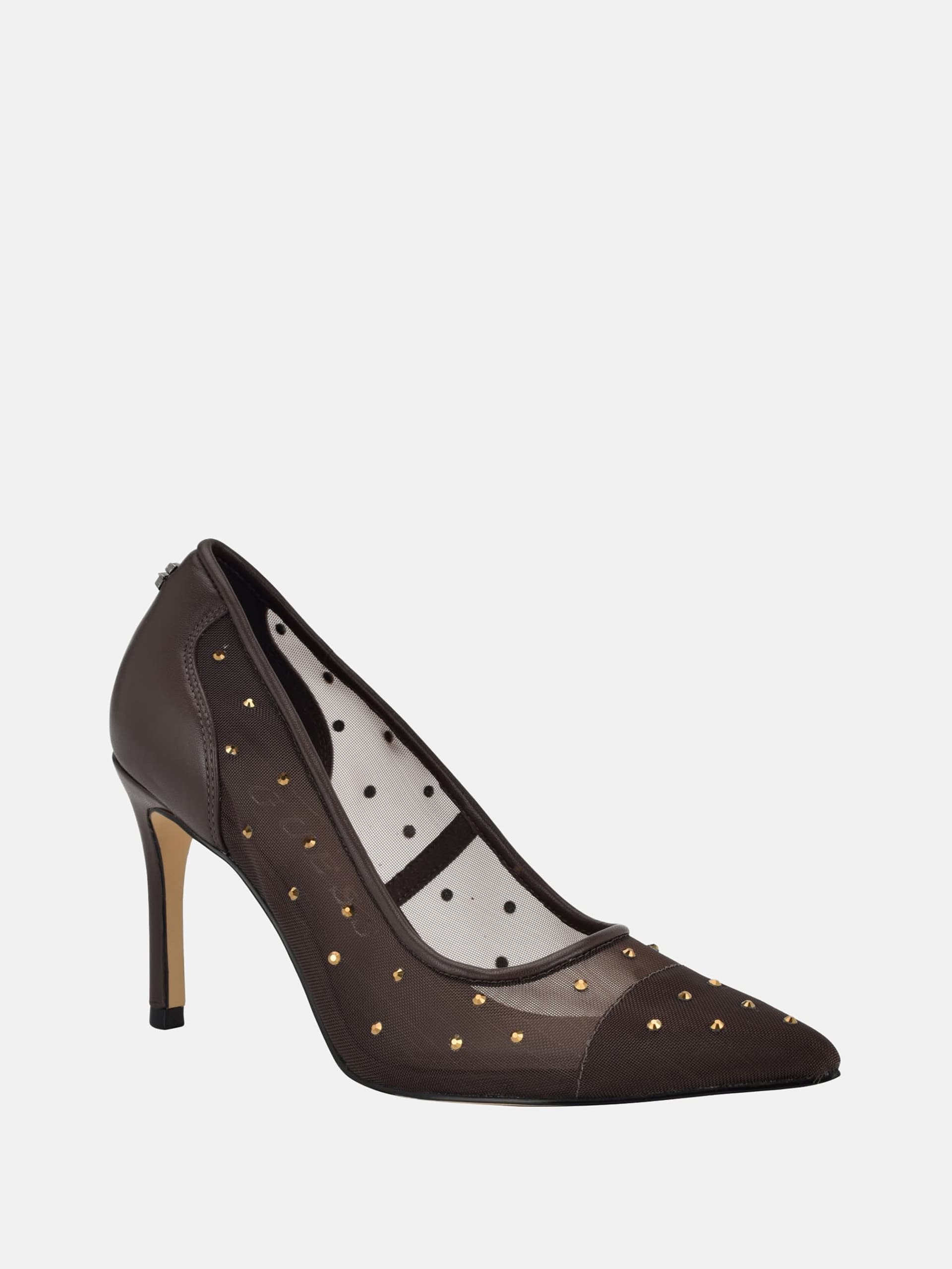 Sapatos de salto alto com detalhes em strass e tela