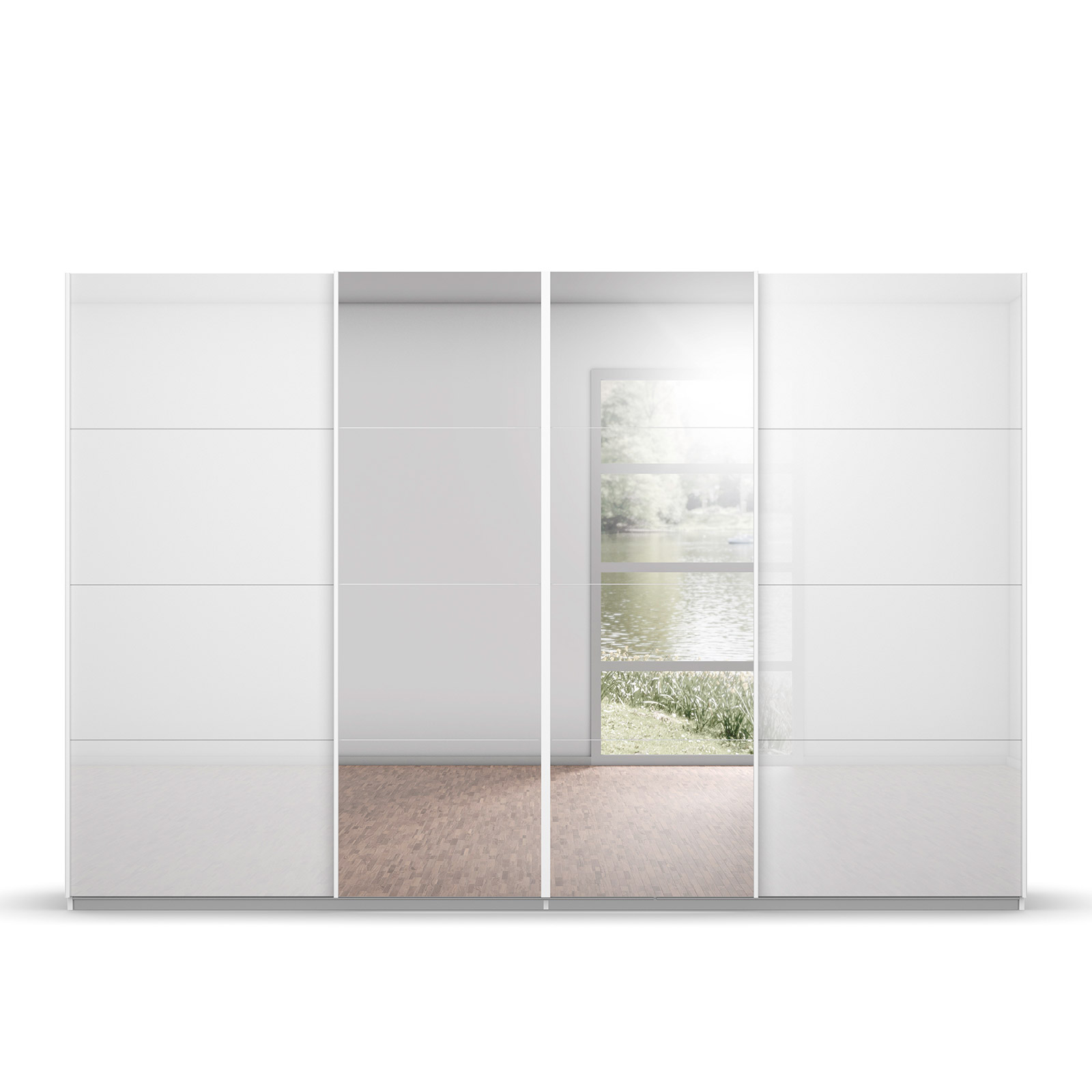 Schwebetürenschrank - weiß Hochglanz - 315 cm