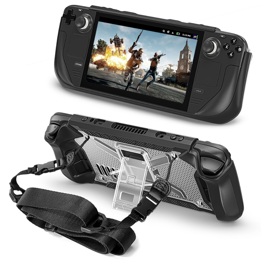 Steam Deck / OLED Silikon Case Schutzhülle Abdeckung mit Kickstand Halterung und Schultergurt - Transparent