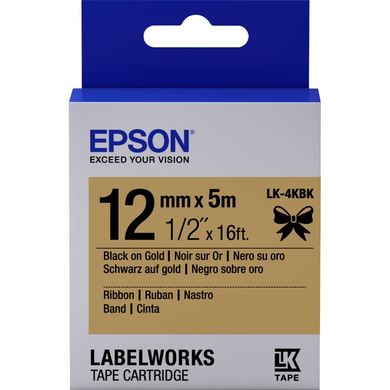 Epson Ruban satin pour étiqueteuse LK-4KBK Noir/Or 12 mm (5 m)