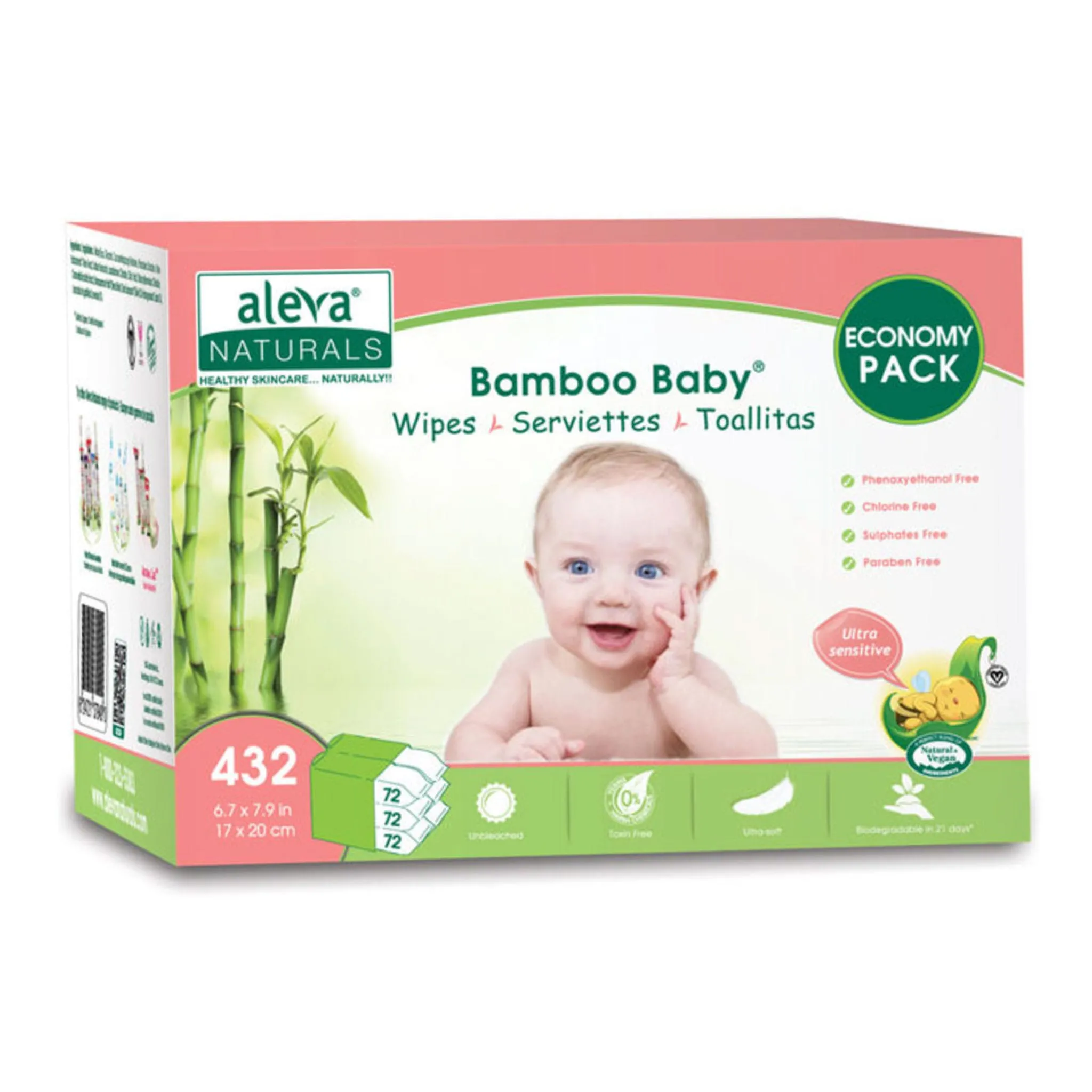 Aleva Naturals Serviettes Ultra-Sensible Bamboo Baby - 6 paquets de 72 (432)
