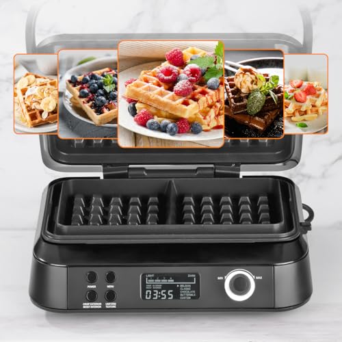 N8WERK Premium Gaufrier Midnight Edition | 1600 W | 5 programmes | 7 niveaux de brunissage | écran LCD | compte à rebours | plaques chauffantes extra profondes pour des gaufres extra aérées : Cuisine et Maison