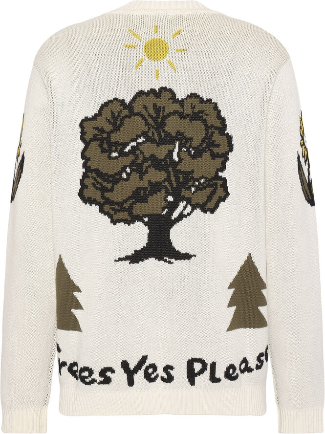 Knowledge Cotton Apparel Jacquard Trees Yes Please V-neck cotton knit cardigan - GOTS Egret