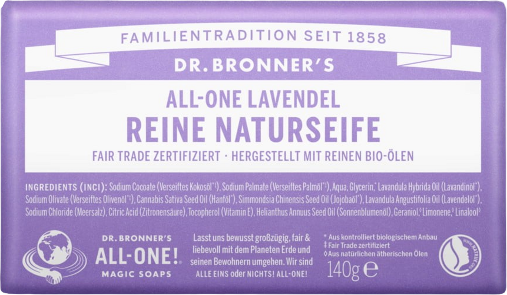 Dr. Bronner's  Bar Soap Lavendel, 140 g