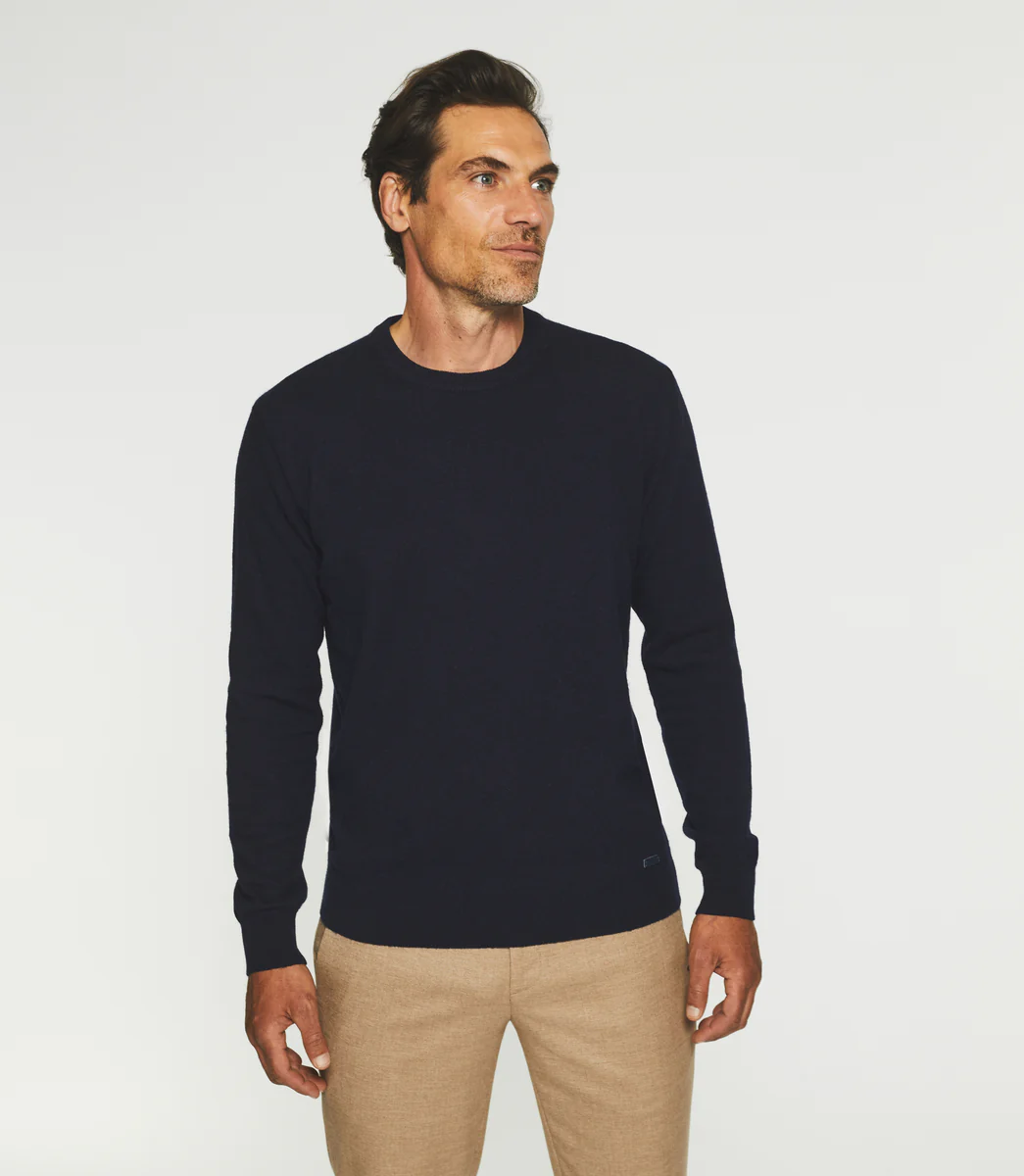 Pull col rond laine-cachemire marine BERTOLDO