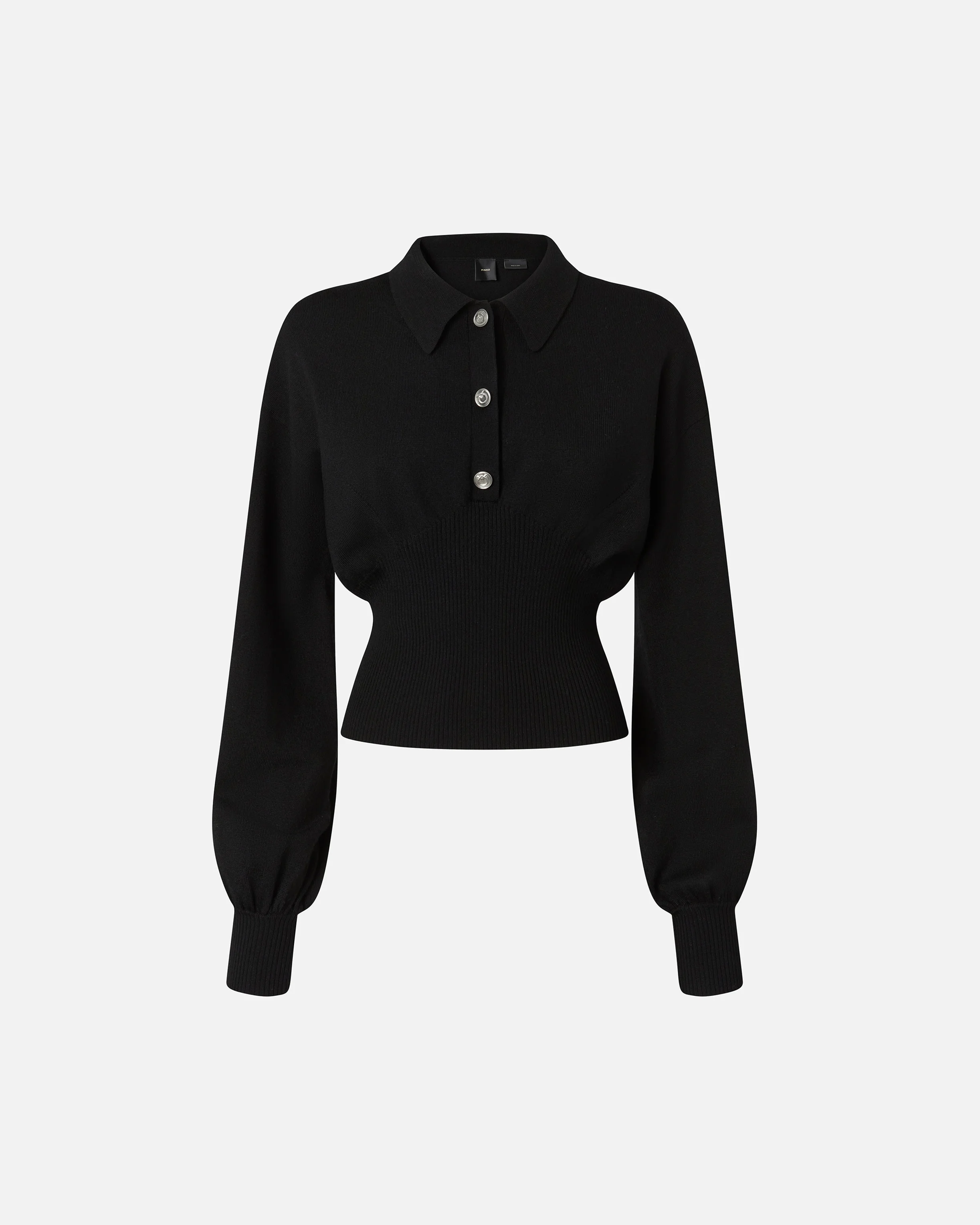 Pull polo côtelée à manches longues | Noir