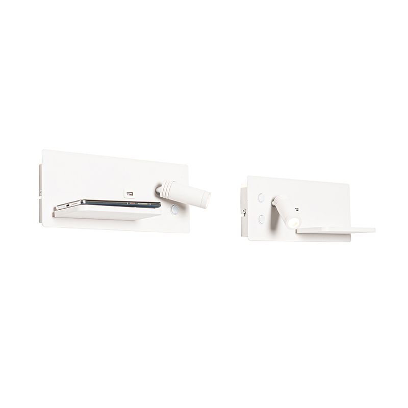 Set van 2 wandlampen wit incl. LED met USB en inductielader - Riza