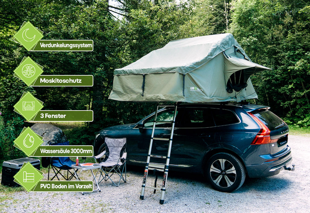 OutdoorU Family 4 Pers daktent incl voortent & ladder - Grey