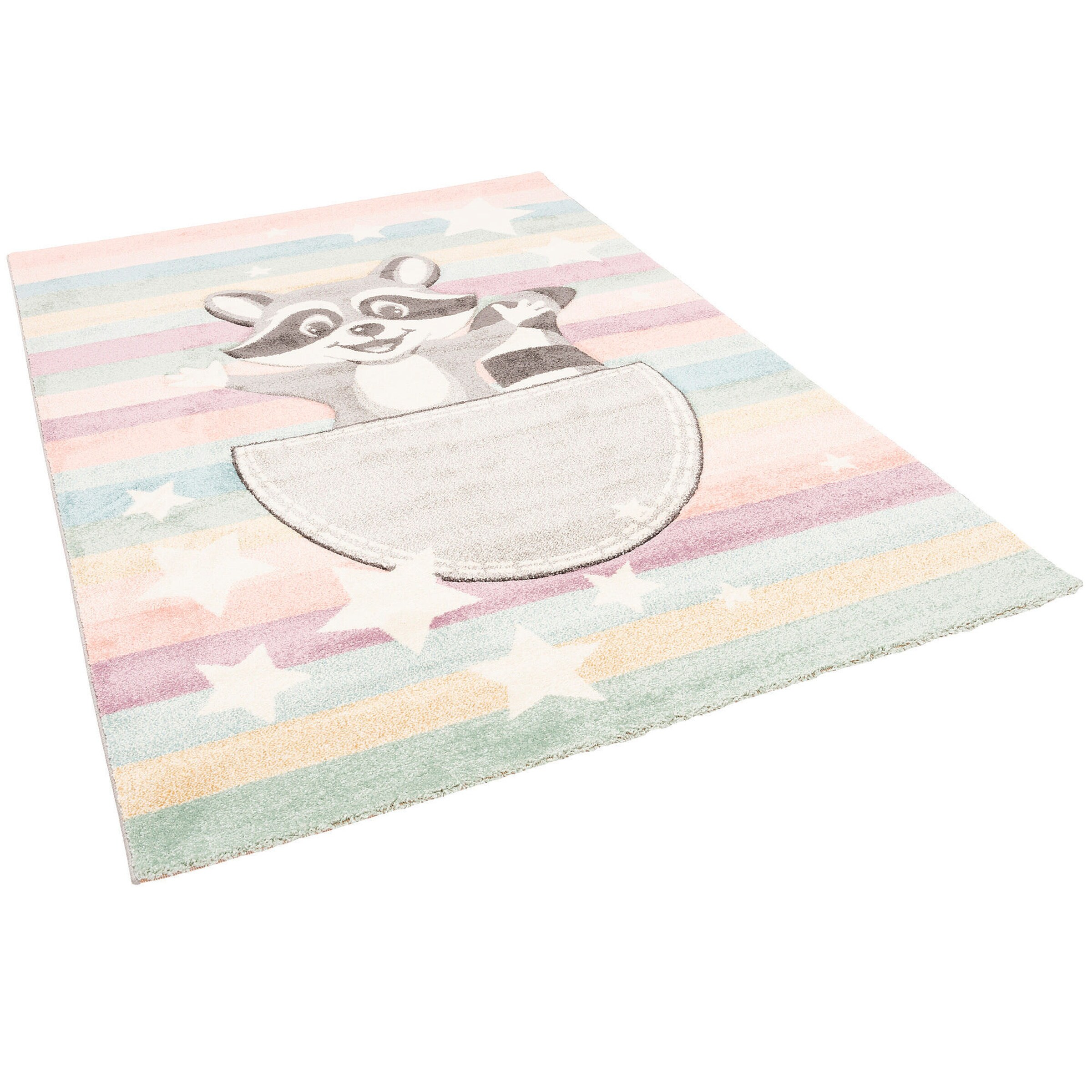 Pergamon Kinder Teppich Maui Kids Waschbär Bunt