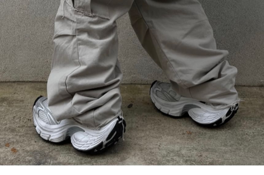 SeoulPop - Elastische taille, effen, versleten, losse cargobroek