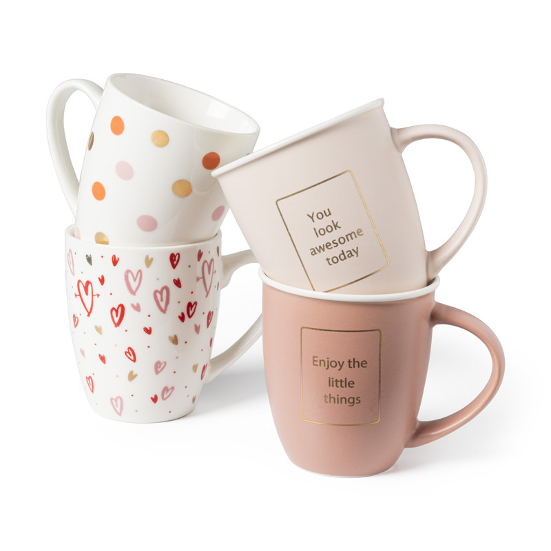 Mok met gouden tekst - roze - 380 ml
