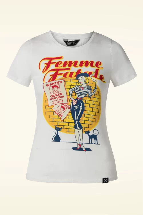 Queen Kerosin Femme Fatale T-shirt in wit