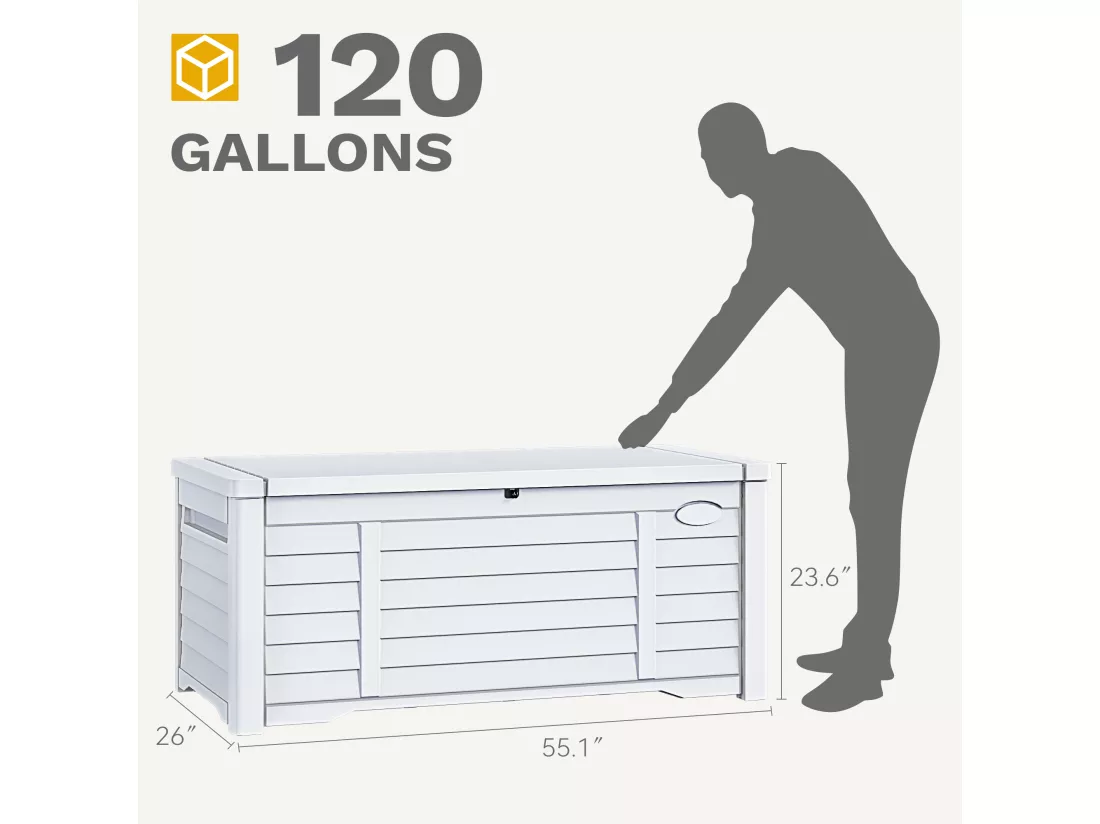 YITAHOME Grande Boîte de rangement de jardin - 450 L - Verrouillable avec Couvercle - Blanc - 141 x 66,8 x 59.9 CM