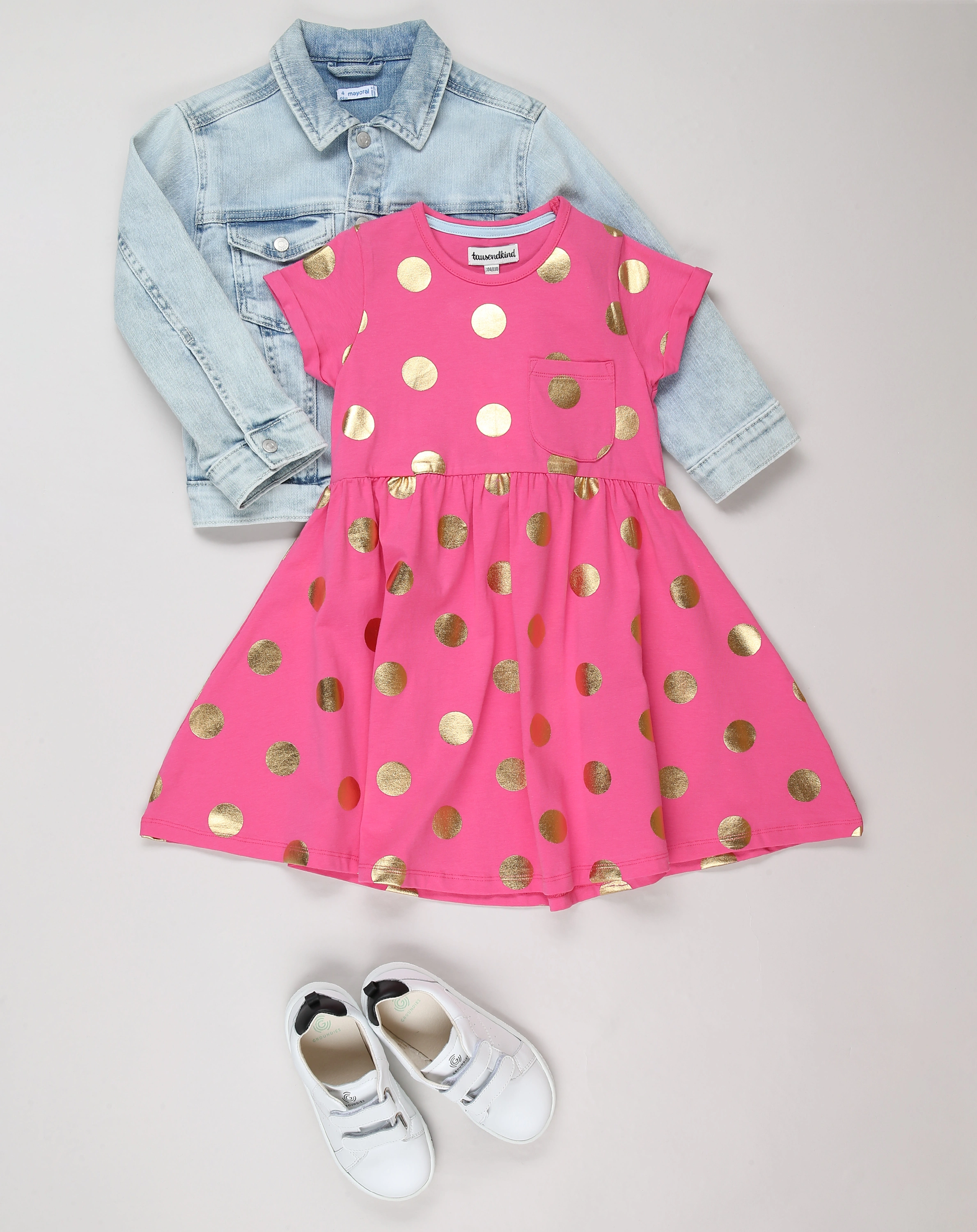 Kurzarm-Kleid PUNKTE in pink
