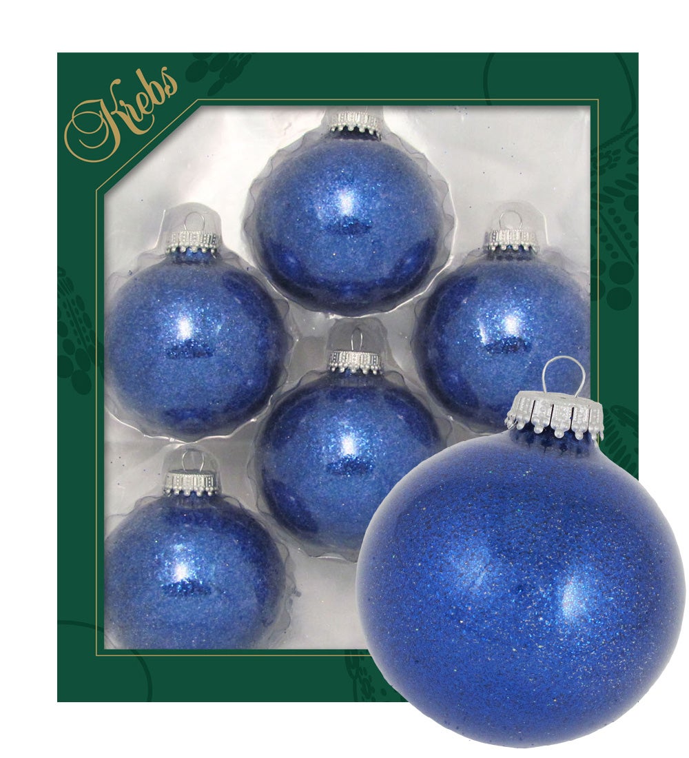 Middernachtblauwe glitterafwerking 7 cm glazen kerstballen, effen kleur (6), 6 stuks, Kerstboomballen, Kerstboomversieringen, Kerstboomornamenten