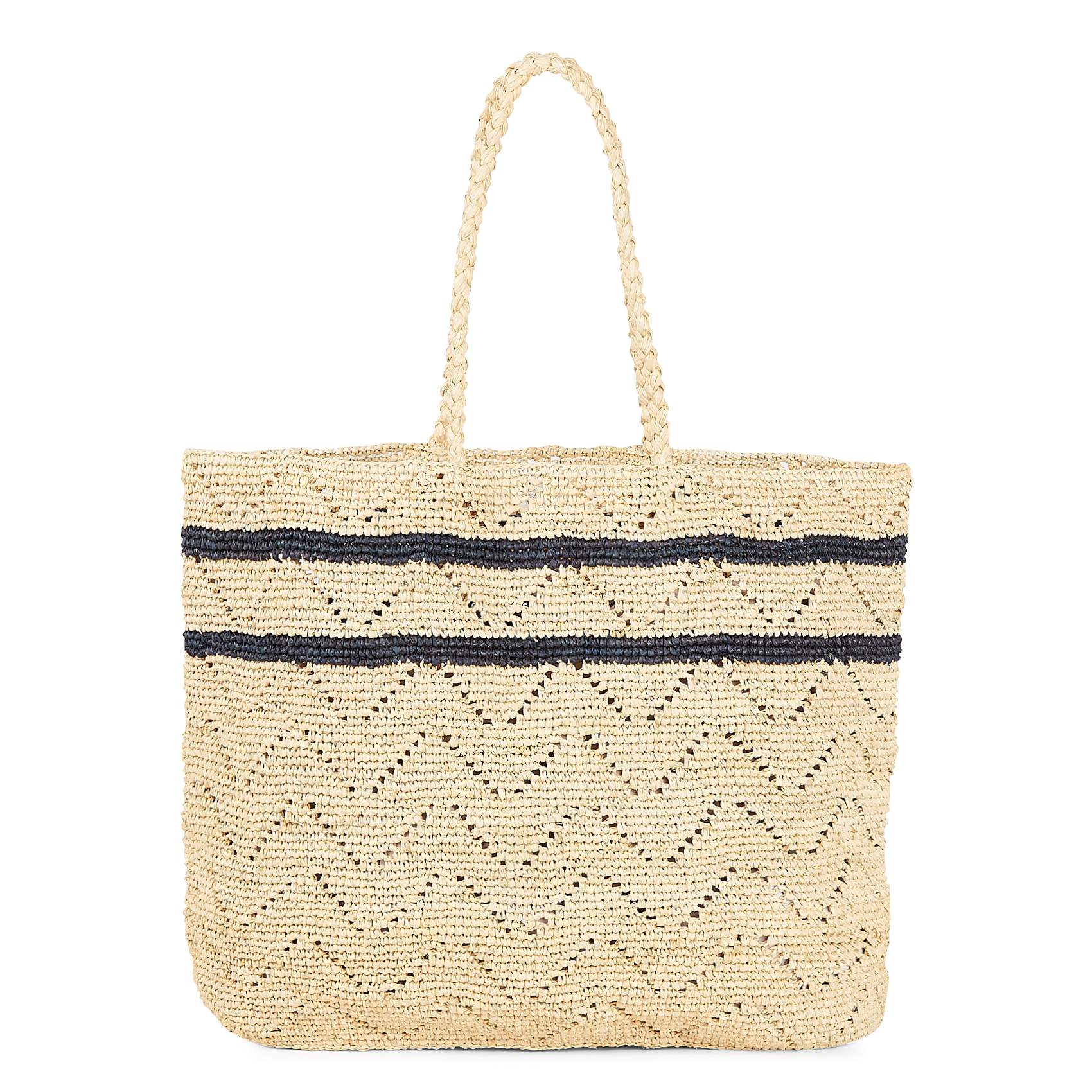 ARIANA - Sac shopping à rayures en raphia| Beige