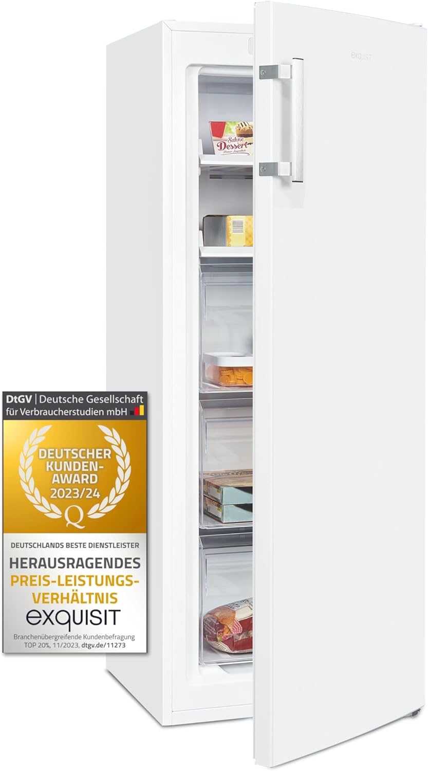 Exquisit Gefrierschrank GS231-NF-H-040D weiss | 161 Liter Nutzinhalt| Tiefkühlschrank | NoFrost | Tiefkühler elektronisch | Weiß