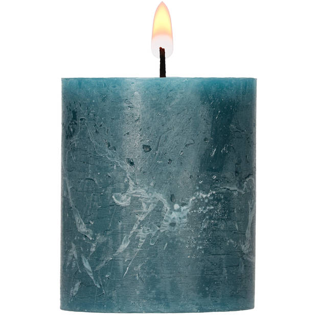 Blokker Rustieke Cilinderkaars - 7x8 cm - Blauw Groen