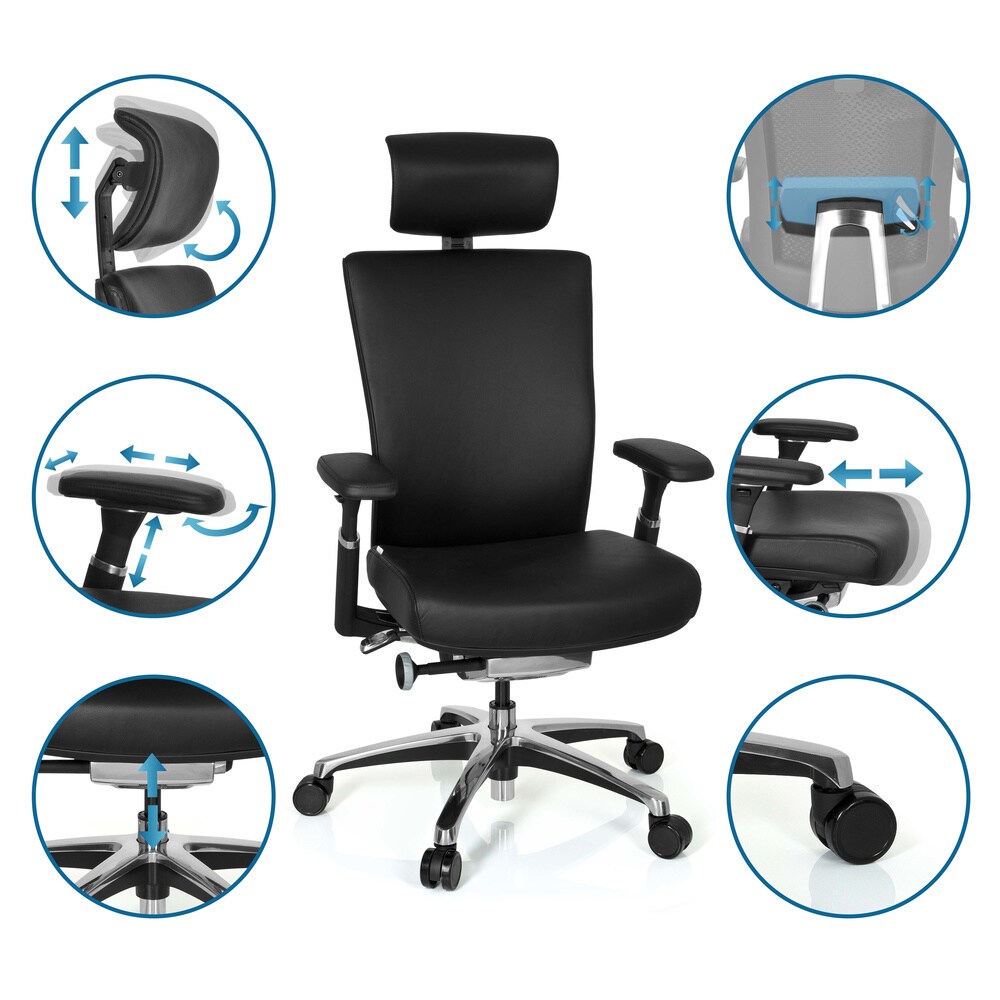 Profi Bürostuhl NOVA Leder mit Armlehnen (höhenverstellbar) hjh OFFICE