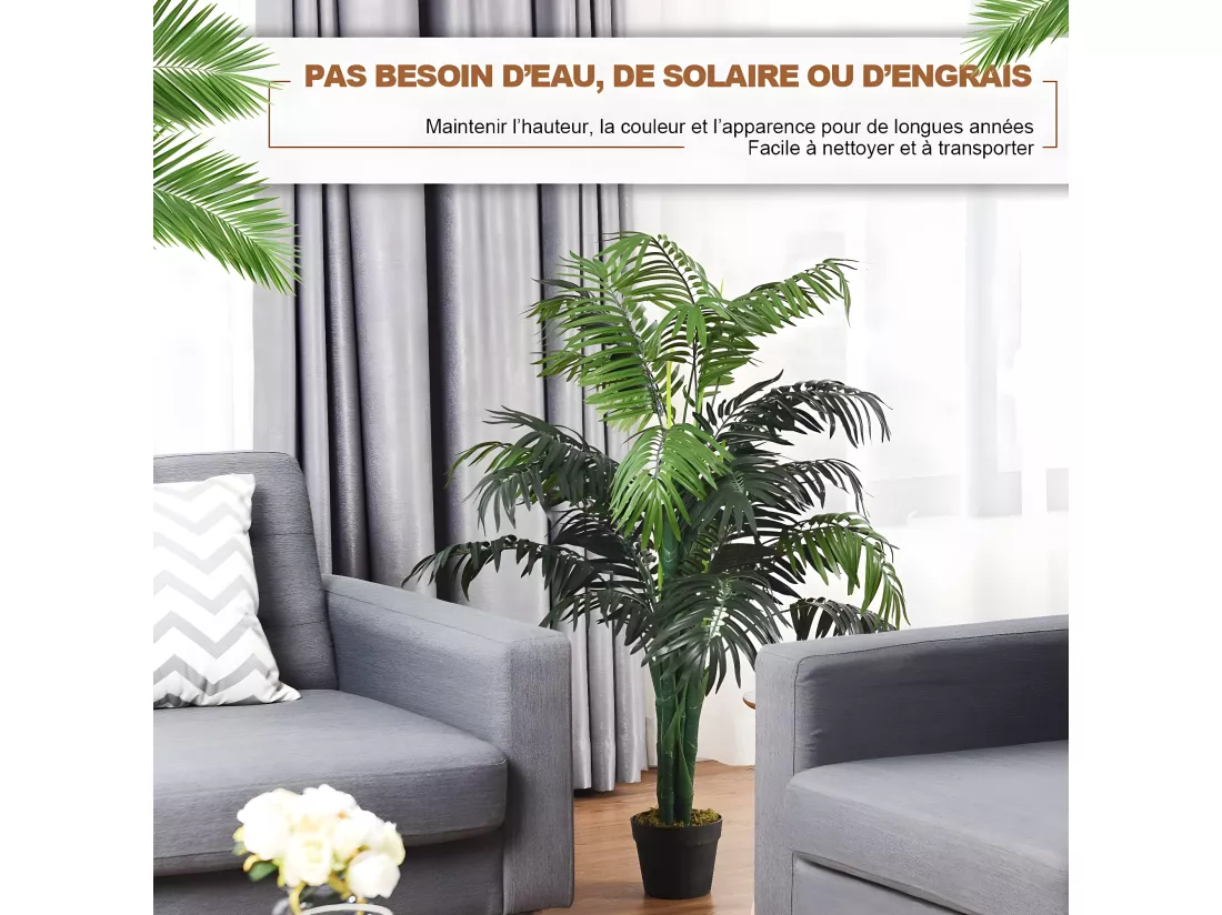 Plante Artificielle Déco. Interieur Palmier Aréca avec Pot Vert Arbre/ Fleur Artificielle pour Décoration Extérieur - H 110 cm