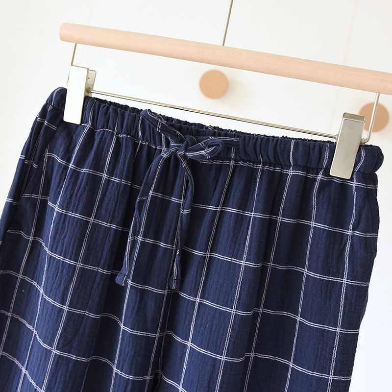 molpes - Geruite pyjamabroek met trekkoord in de taille en rechte pijpen