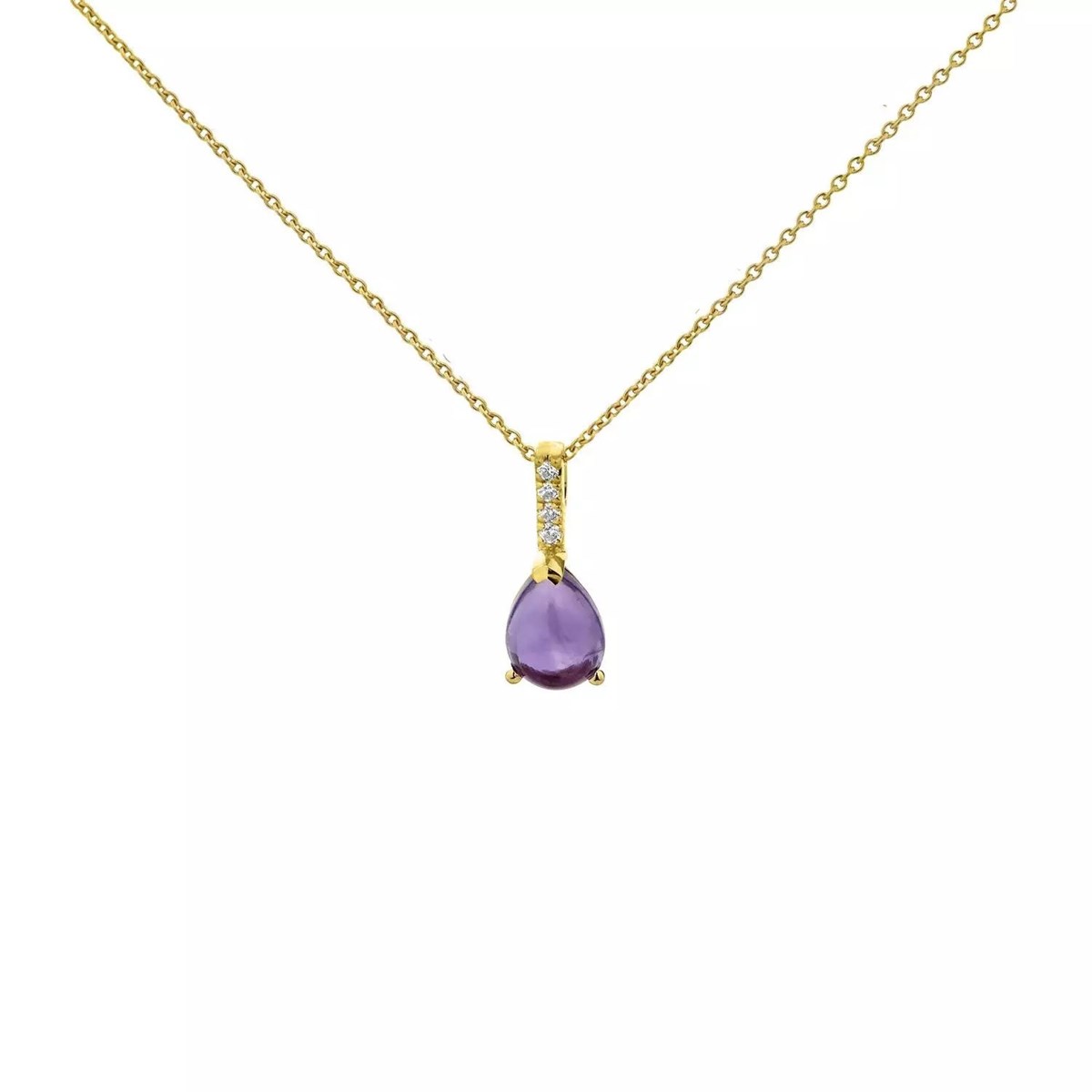 Collier améthyste cabochon poire oxydes or 9 carats