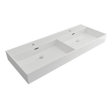 Plieger Kansas wastafel dubbel met 2 kraangaten met overloop 120x46.6cm glans wit
