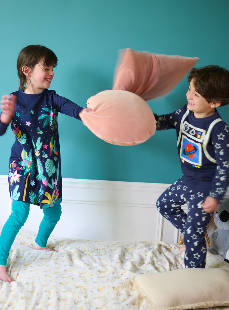 Chemise de nuit bleu à imprimé tropical et legging fille