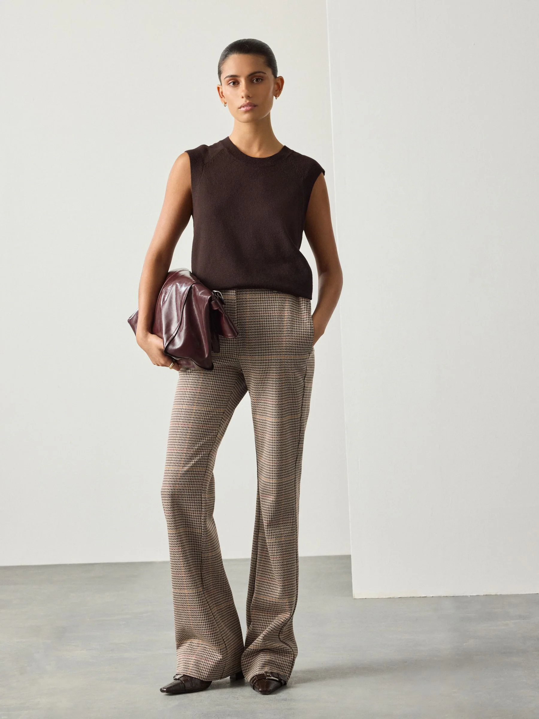 Bruin geruit - Ponte Flared Trousers