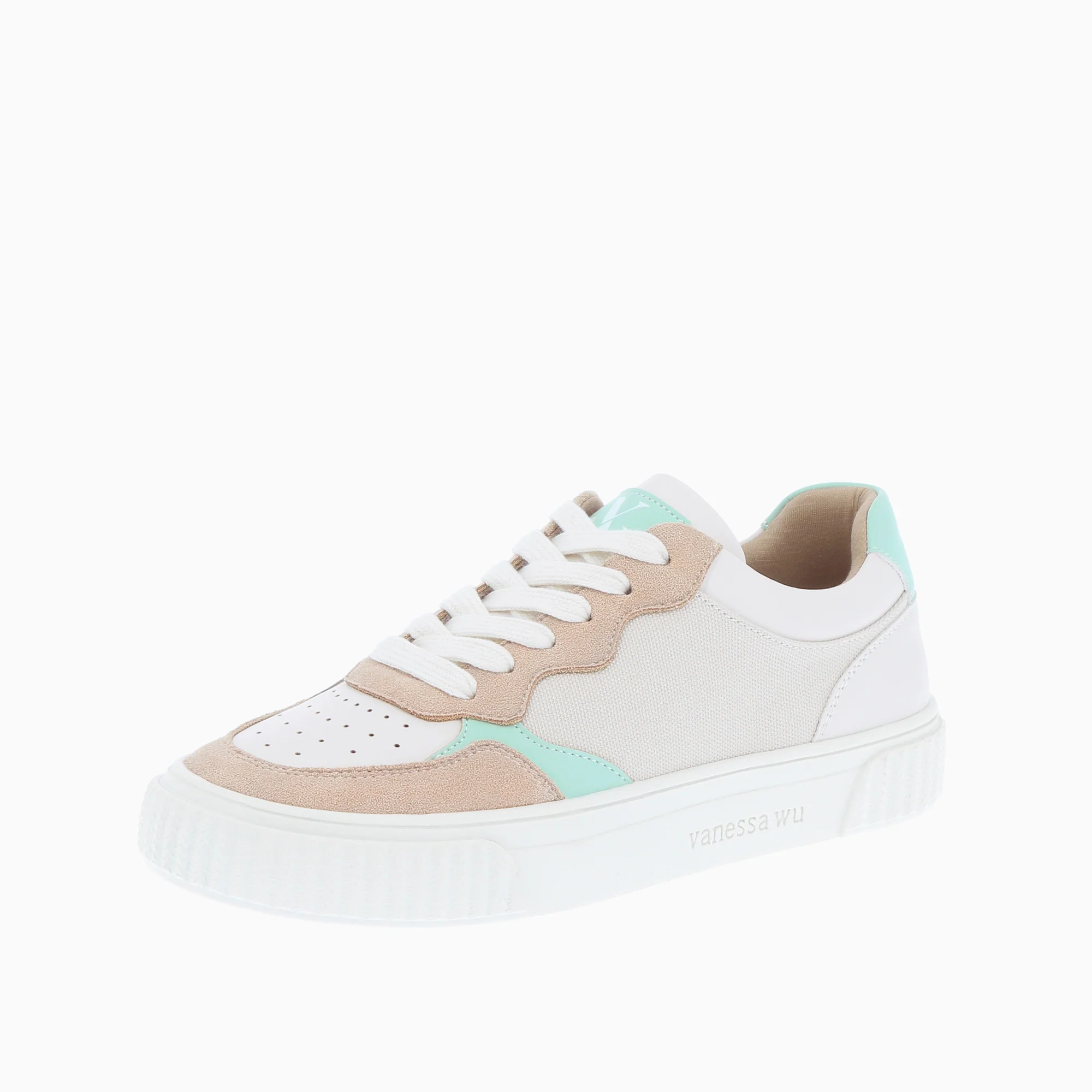 Sneakers-Baskets Sara en toile beige à détails vert d'eau