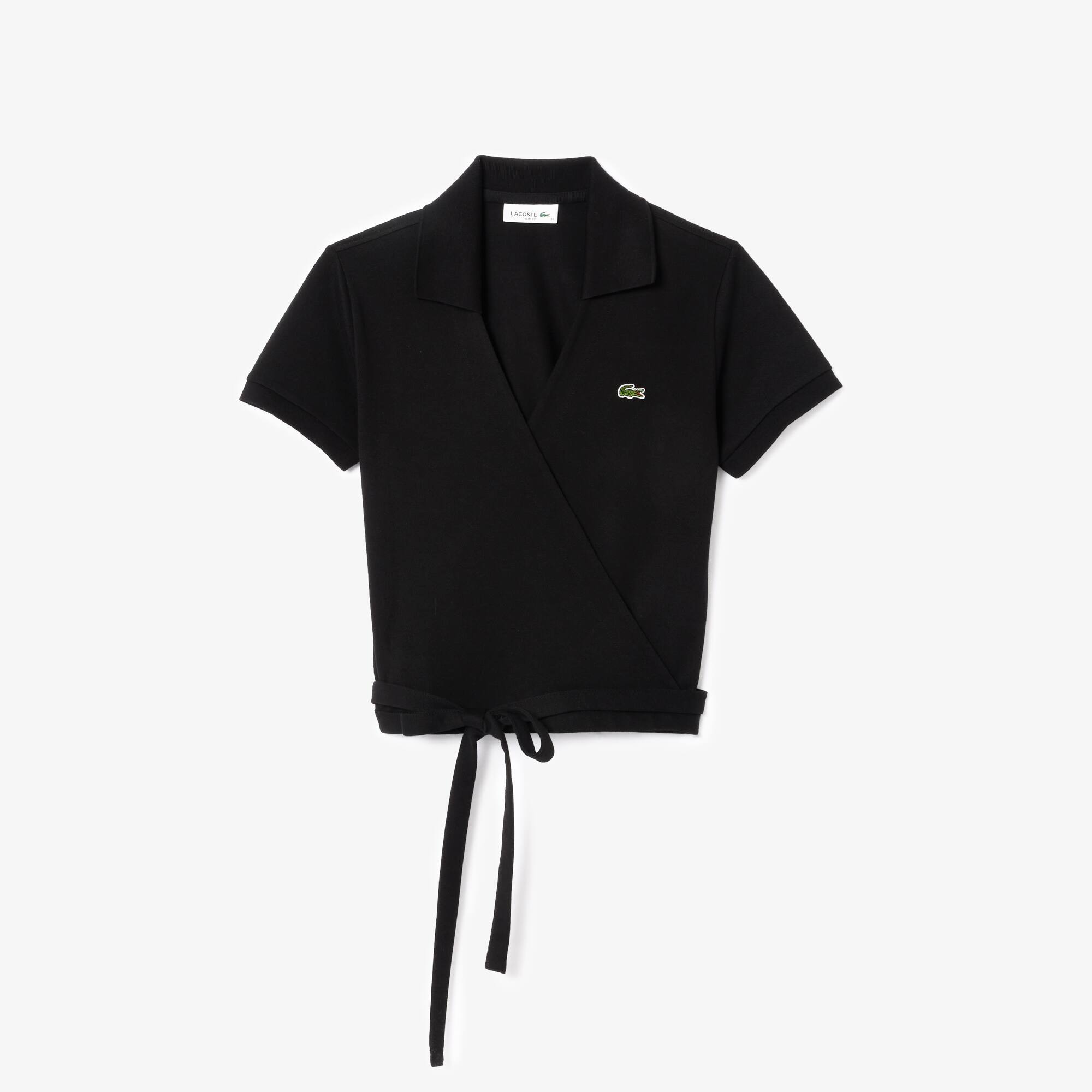 Polo cache-coeur en mini piqué extensible Manches Courtes - Noir - Lacoste - Femme