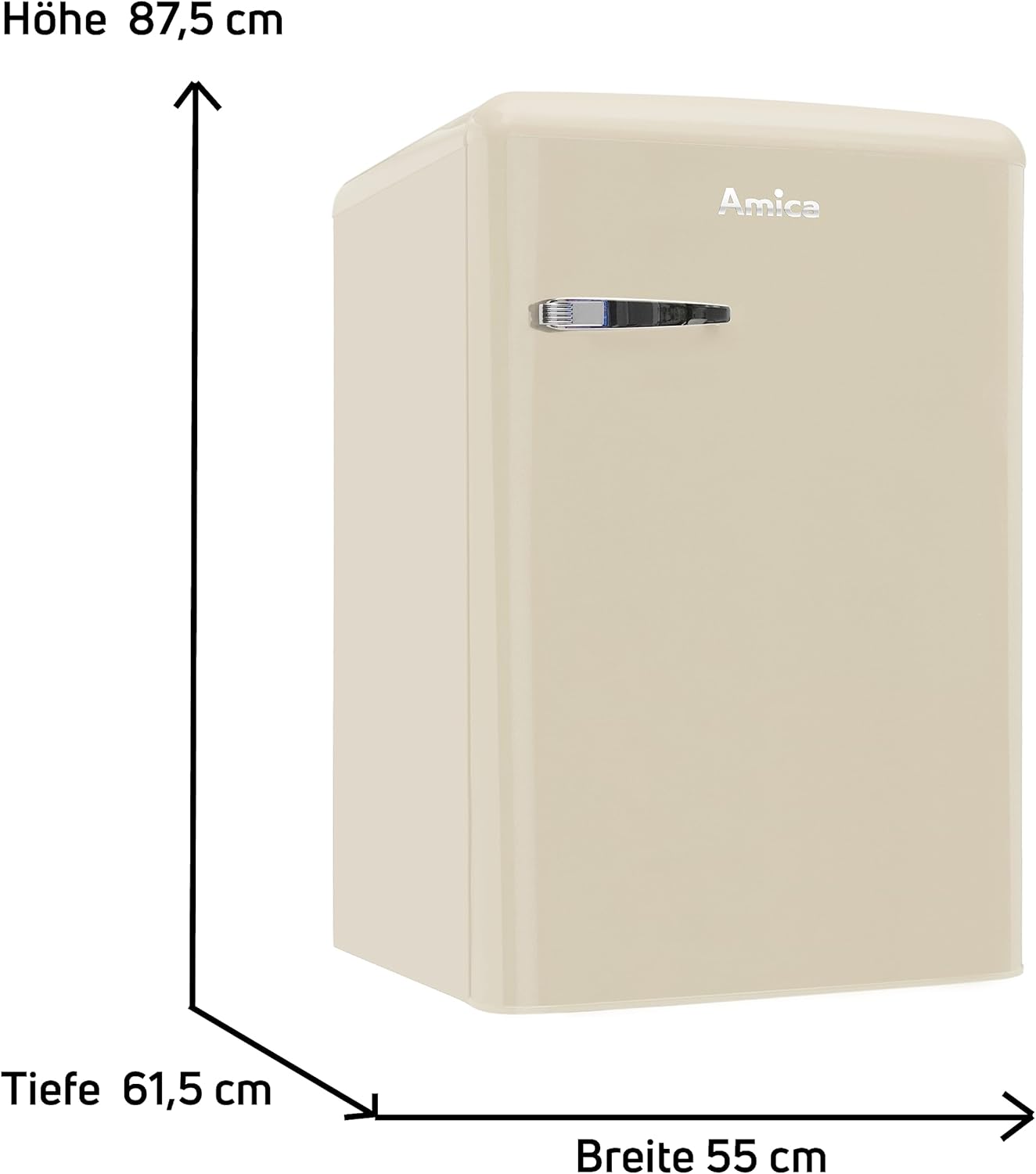 Amica KS 15615 B Retro Kühlschrank mit Gefrierfach / Coffee Cream (Beige) / 88cm (H) x 55cm (B) x 62cm (T) / Retro-Design