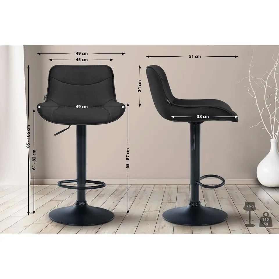 CLP Set van 2 Barkruk Vonore zwart Frame - Stof - zwart