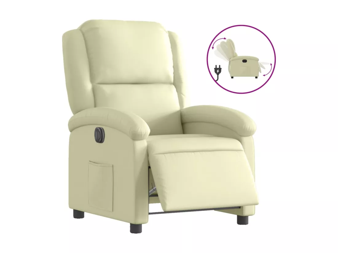 Fauteuil inclinable électrique crème cuir véritable