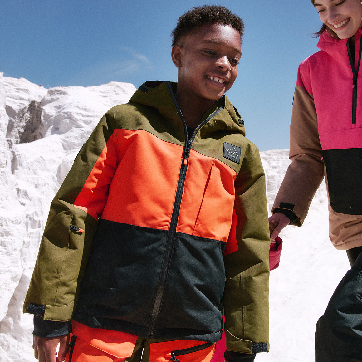 Famy Kinder Schneejacke dreifarbig orange / dunkelblau / oliv