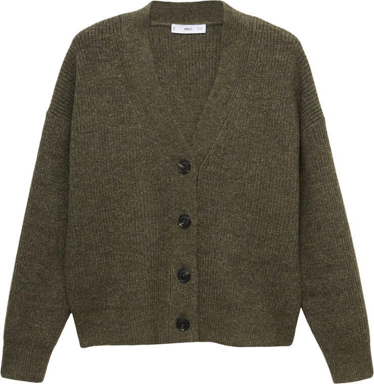 MANGO V-neck ribbed cardigan Beige - khaki