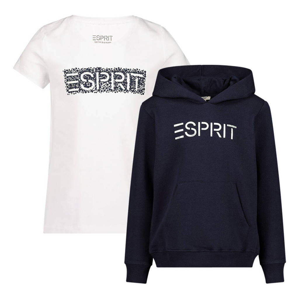 ESPRIT hoodie + T-shirt met logo donkerblauw/wit