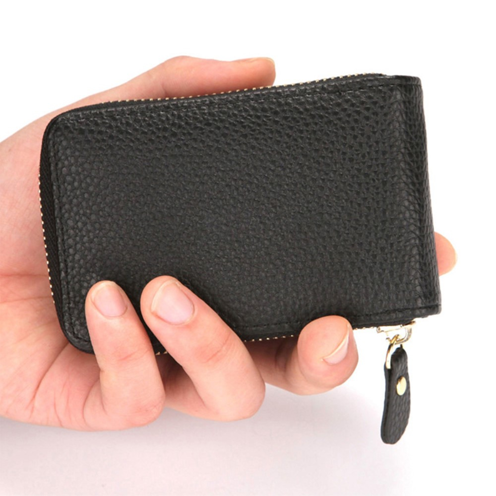 Mini Kreditkarten Leder Etui Geldbörse mit 13 Fächern (RFID Schutz) - Schwarz