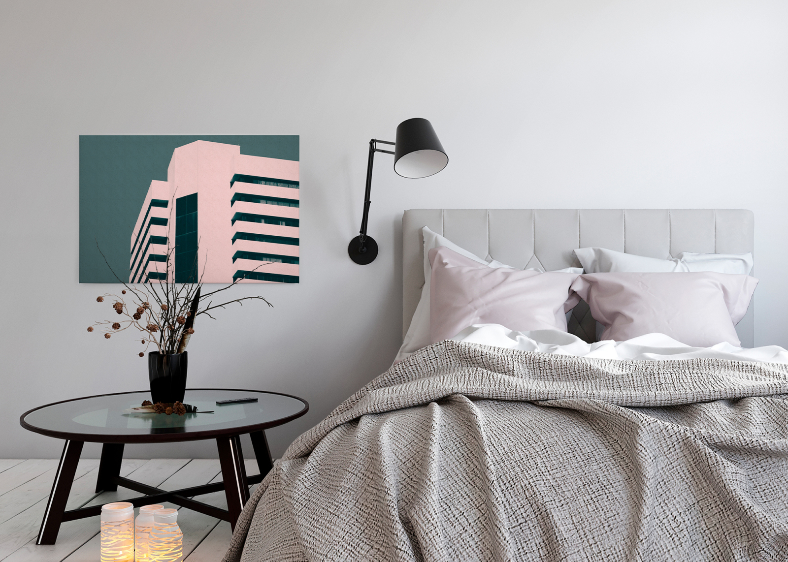 Leinwandbild HOCHHAUS - rosa-grün - 90x60 cm