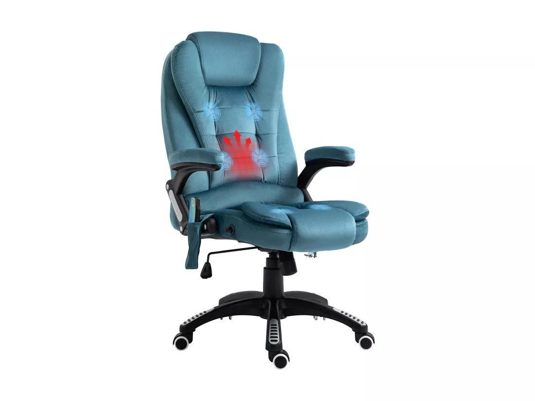 Fauteuil de bureau direction massant chauffant hauteur réglable dossier inclinable toile de lin bleu