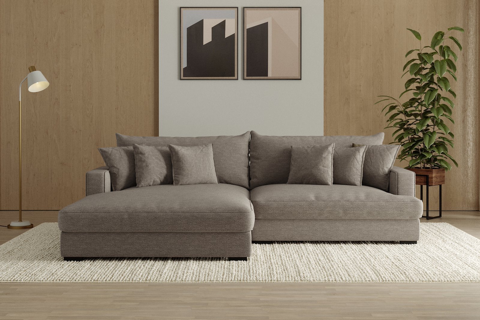 Rossi Lux 2-seter med XL sjeselong venstre Tekstil Beatto 1023 Grønn Grå, arm A med sorte ben. Lux Komfort.