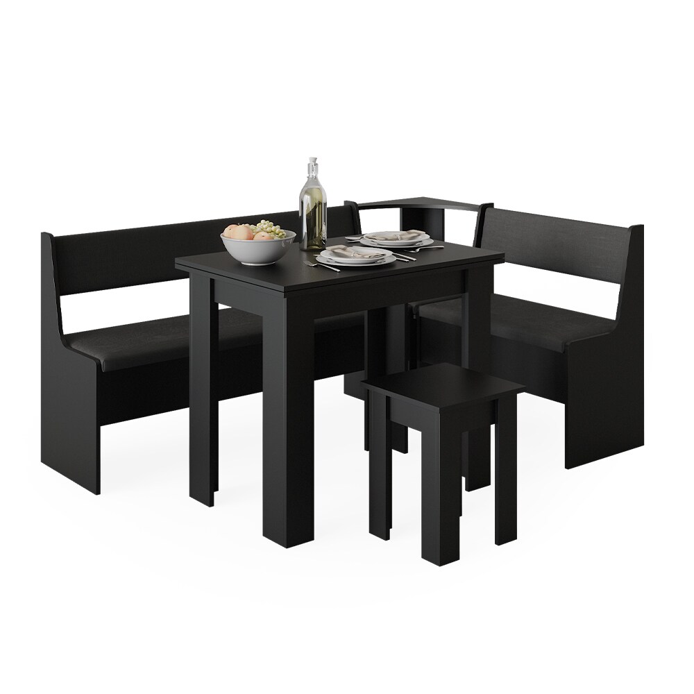 Vicco Eckbankgruppe Küchensitzgruppe Esszimmergruppe Roman Schwarz modern 180x120 cm Sitzbank Sitzecke Küchentisch Tischhocker Küchenmöbel Polstermöbel Esszimmermöbel