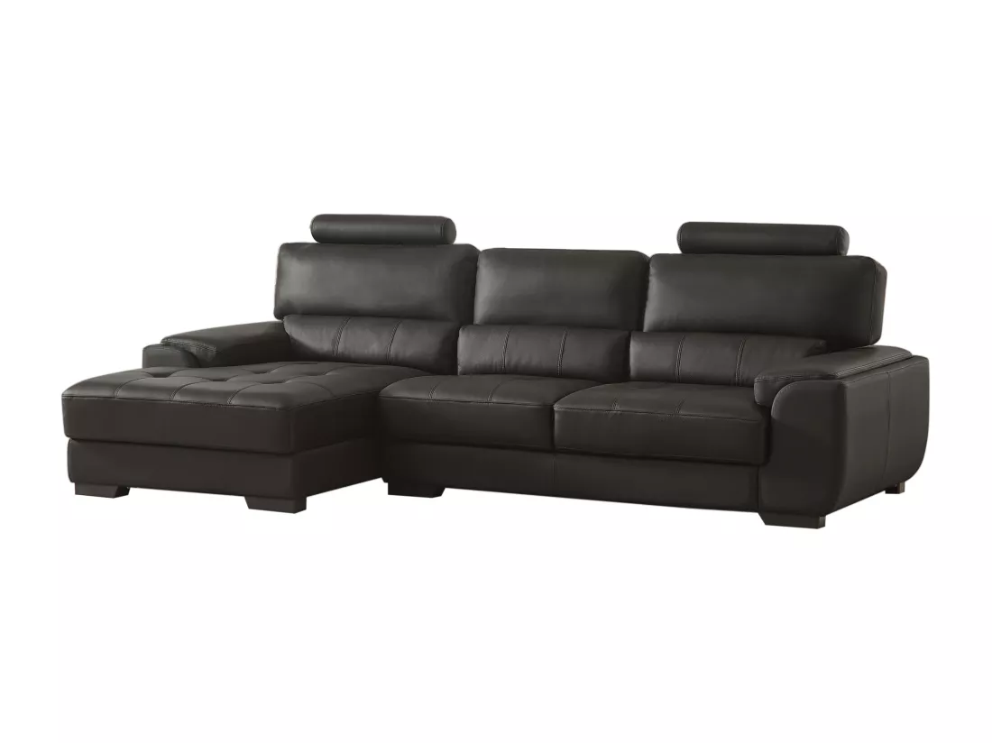Canapé d'angle et pouf en cuir METROPOLITAN II - Noir - Angle gauche