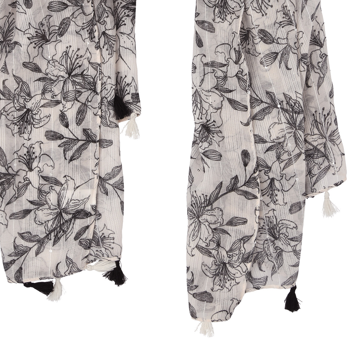 Gina Benotti Damen Tuch mit Blumen und Pailletten schwarz / weiss