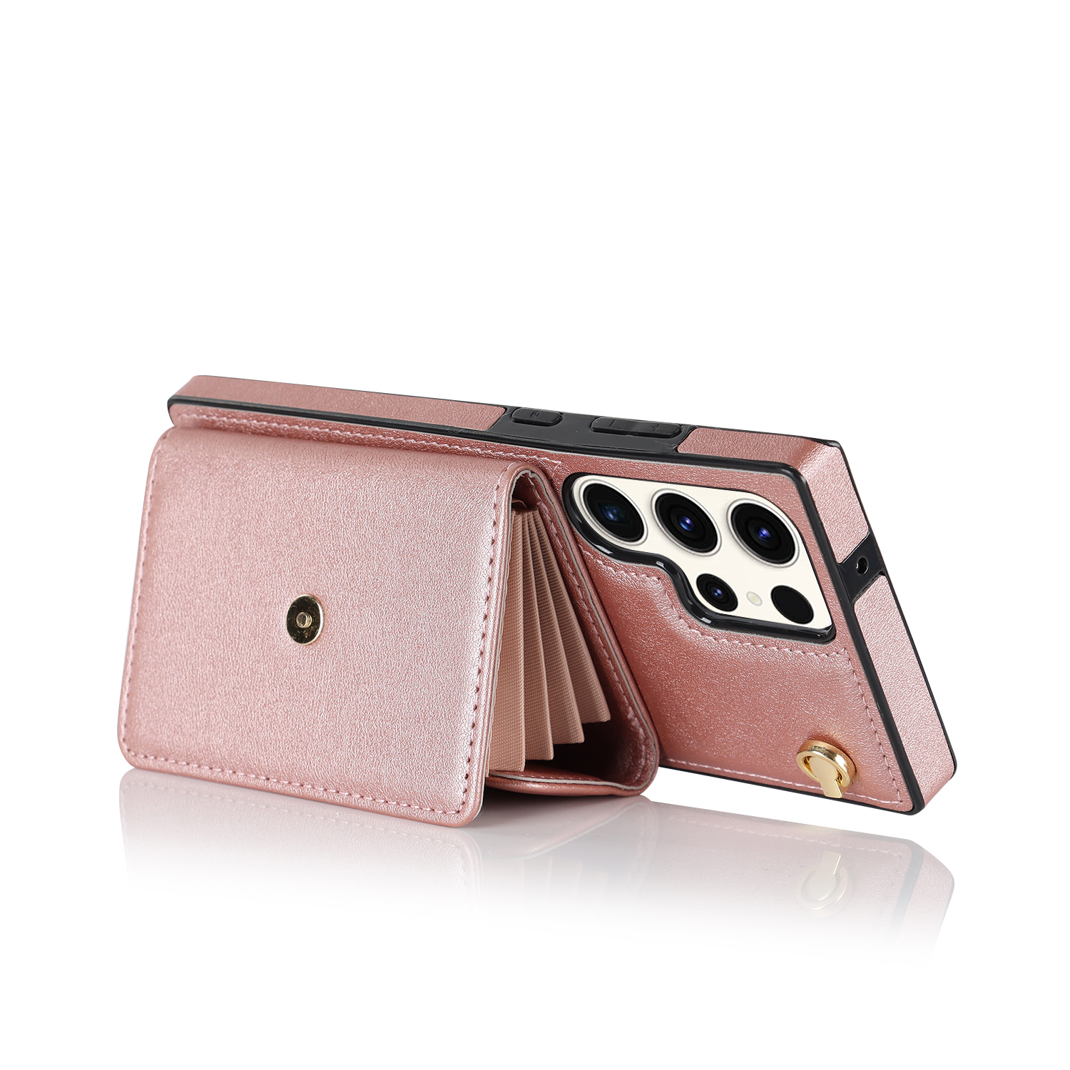 Samsung Galaxy S23 Ultra 5G Necklace Leder Schutz Hülle mit Kartenfach   Handykette (140cm) - Roségold