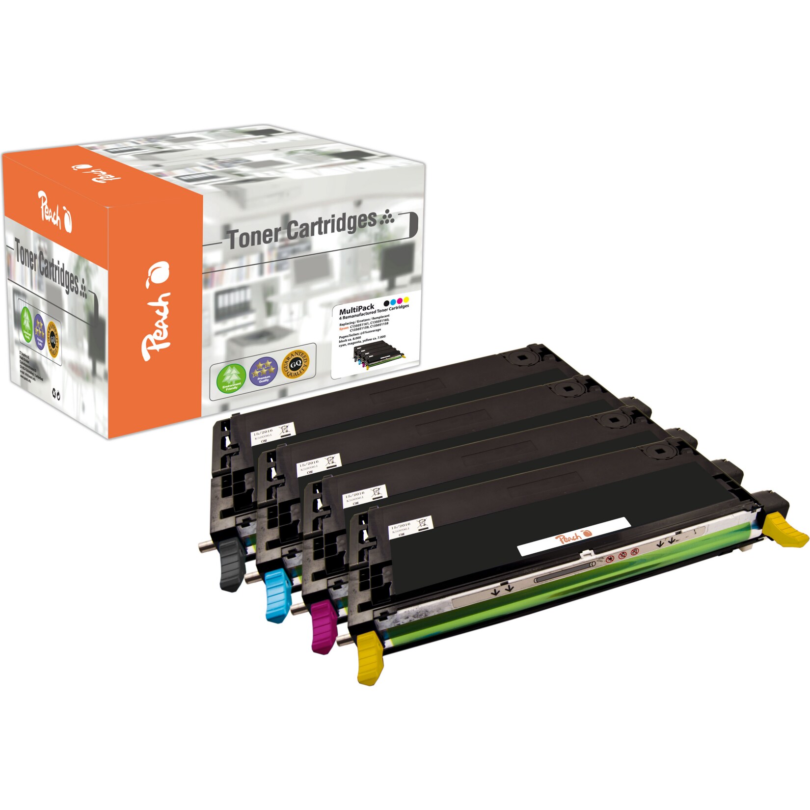 Peach E28004 Toner (bk, c/m/y) ersetzt Epson C13S051158-61 für z.B. Epson Aculaser C 2800, Epson Aculaser C 2800 DN, Epson Aculaser C 2800 DTN (wiederaufbereitet)